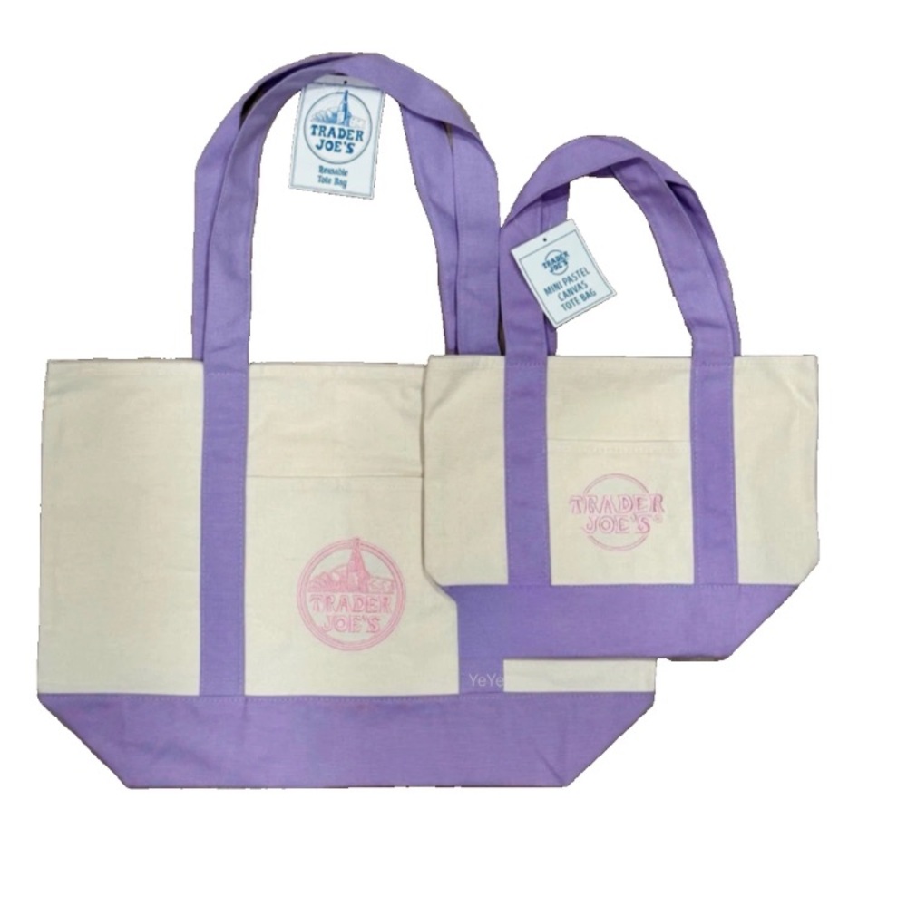 Trader Joe’s Large and mini Lavender Reusable Canvas Tote Bag bundle! NWT